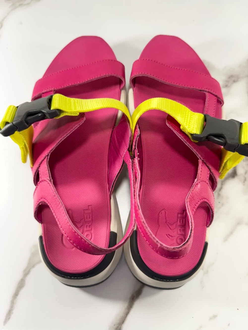 Sorel Kinetic Impact Leather Neon Strap Sporty Chunky Platform Sling Sandals 7.5 - Picture 12 of 12